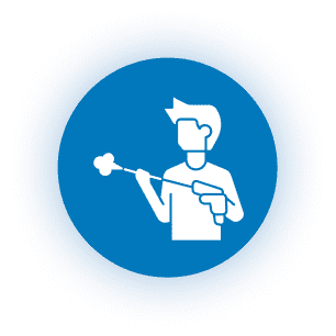 Person holding a hairdryer and brush icon.