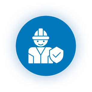 Construction worker icon with safety shield.
