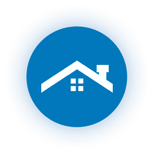 Blue circle with white house icon.